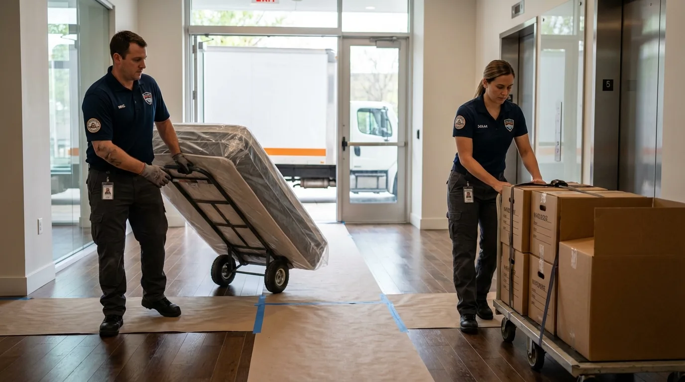 Professional apartment movers loading elevator in Unadilla, GA