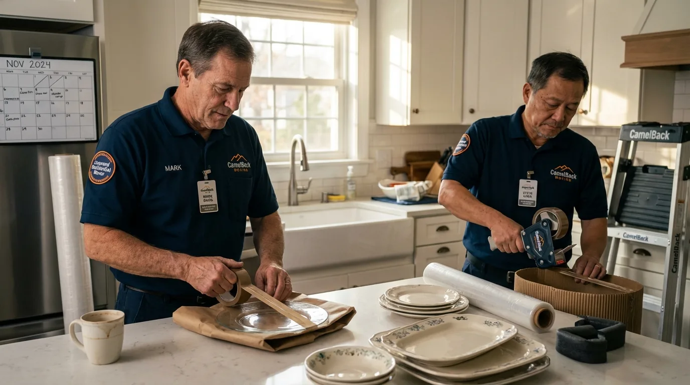 Professional crew packing kitchen dishware in Unadilla, GA